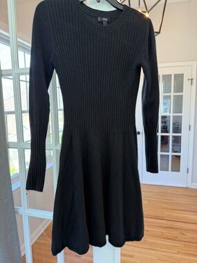 Aqua Black Ribbed Long-Sleeve Fit & Flare Dress